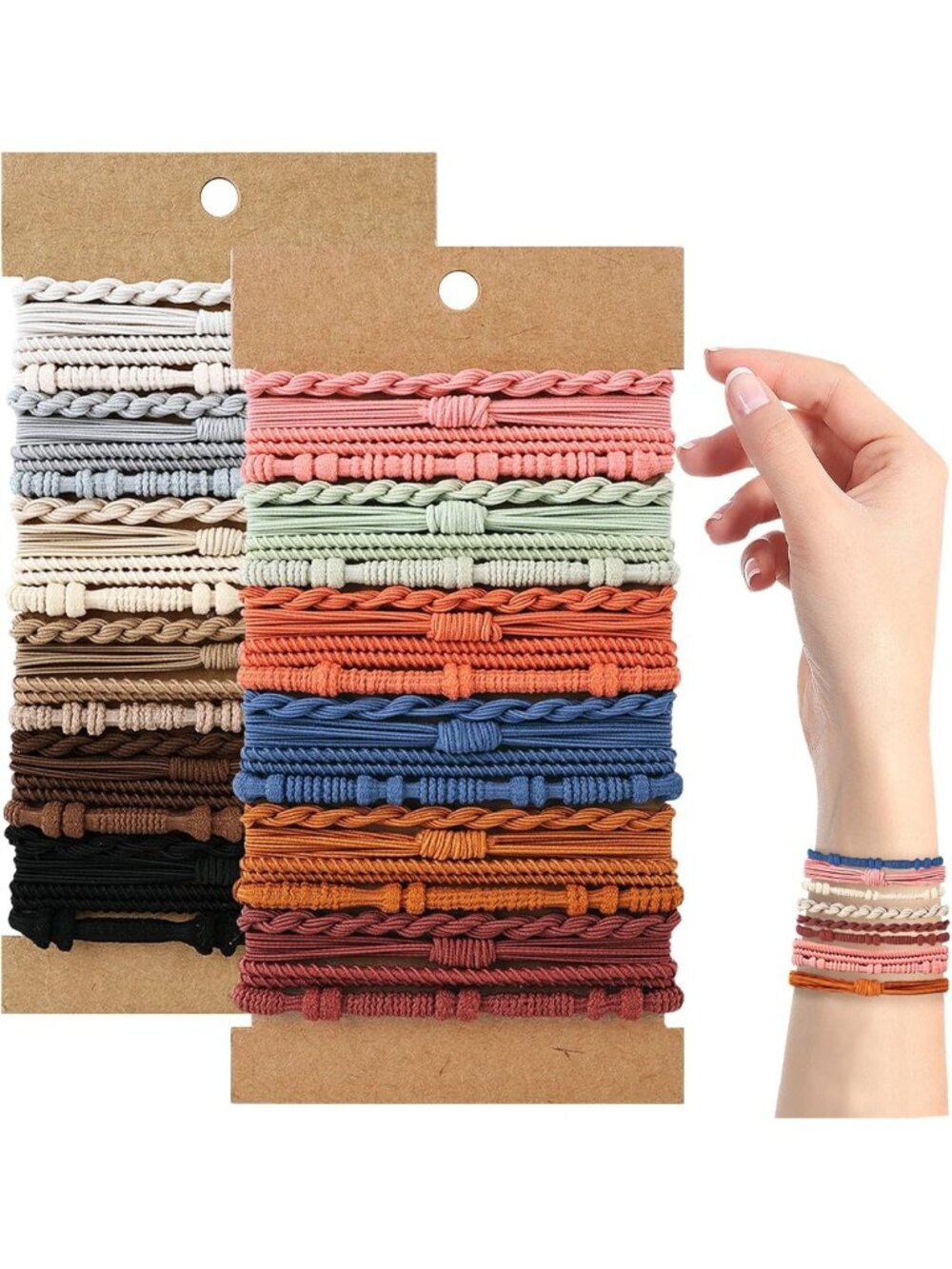 48 PCS Boho Hair Ties - No Damage Elastic Ponytail Holders for Thick & Thin Hair